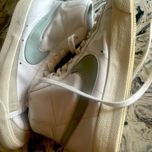 Nike Blazers, white with baby blue swoosh,  worn couple times, great condition